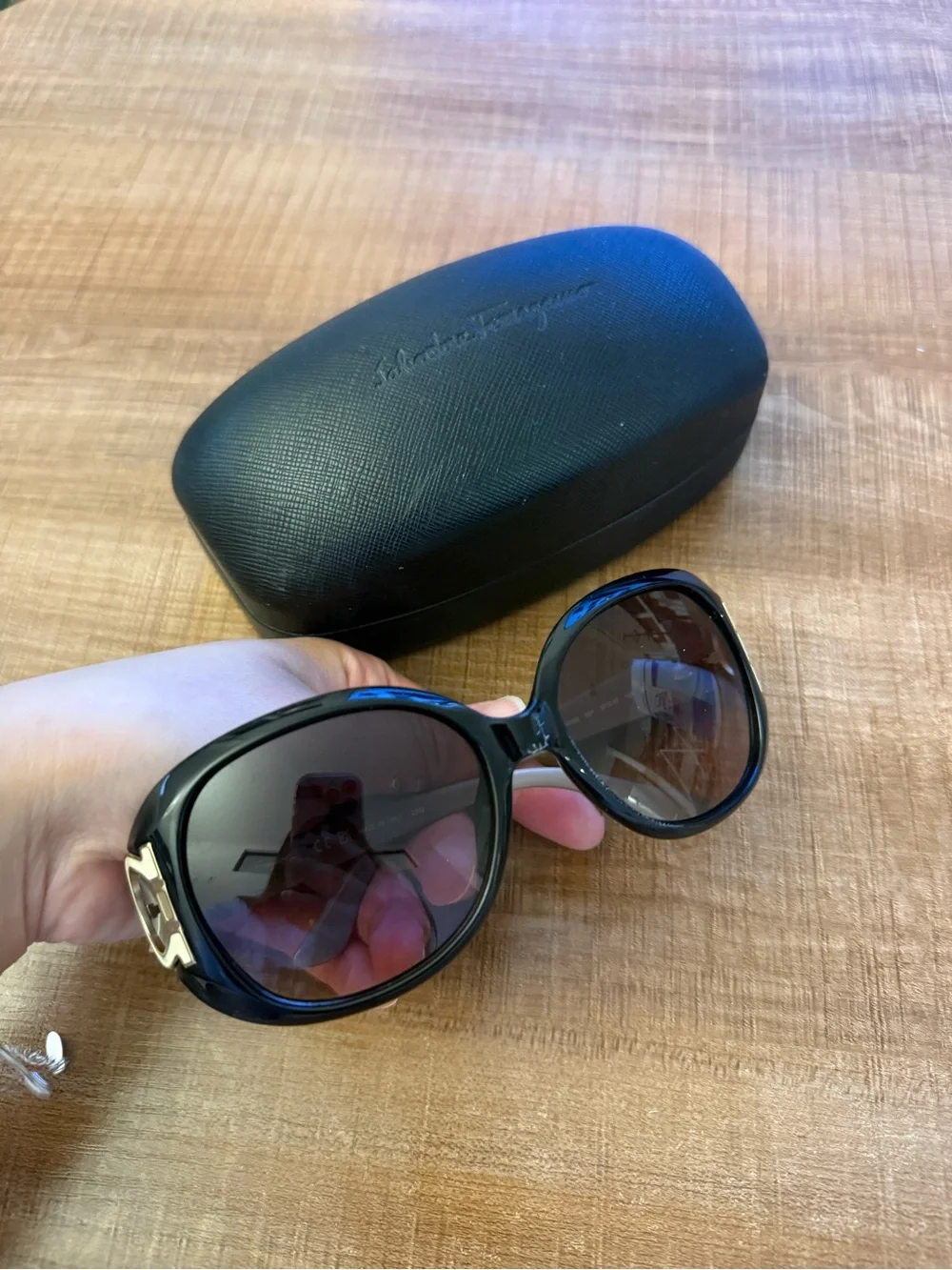 Salvatore Ferragamo Black Frames with Brown Temples & Gold Gancini Sunglasses